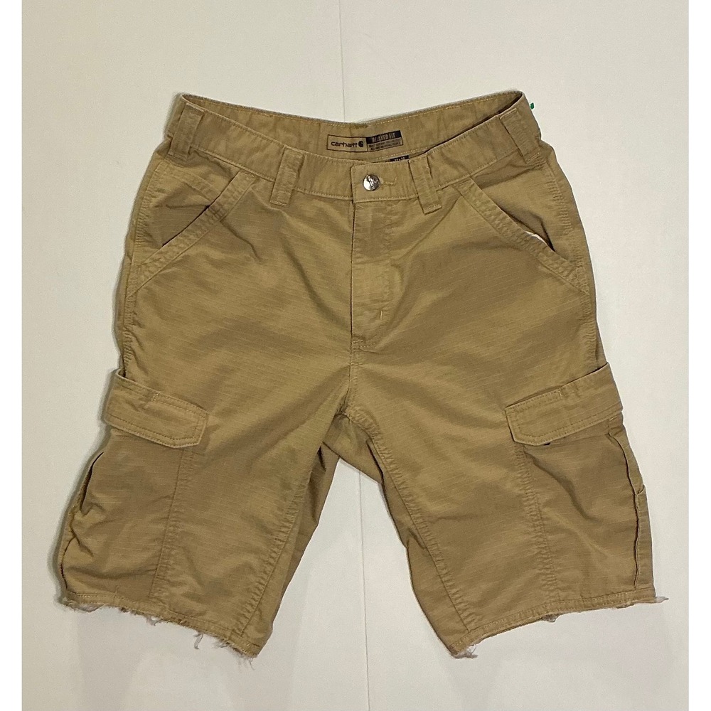 Carhartt Force Mens Relaxed Fit Ripstop Cargo Shorts Tan Skater Raw Hem 32x11